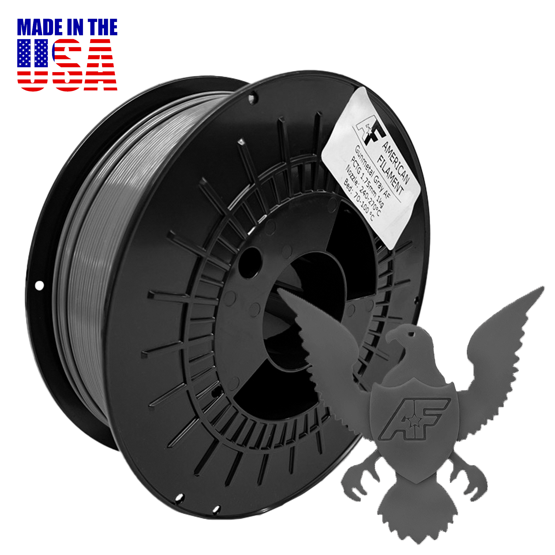 Gunmetal Gray AF 1.75mm PCTG Filament Made in the USA!